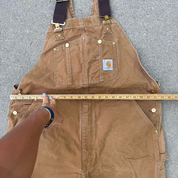 Carhartt Bibs R01 BRN Double Knee Canvas Workwear VTG Y2K Overalls Brown 44x32 - Picture 8 of 10